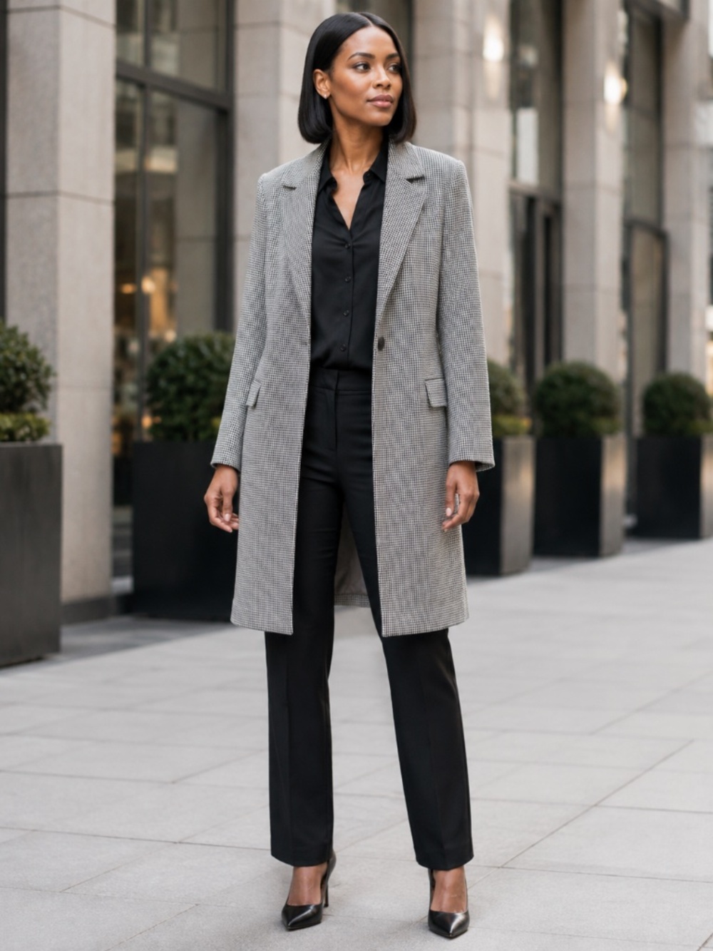 NWT | Adrianna Papell | Long Tweed Jacket in Black and White | Size Large